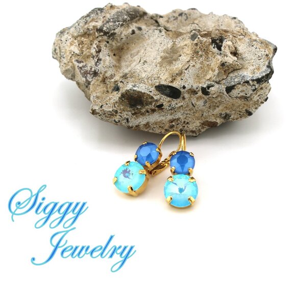 Aqua Allure Double Drop Crystal Earrings in Gold Plated Lever Back Settings - Picture 4 of 7